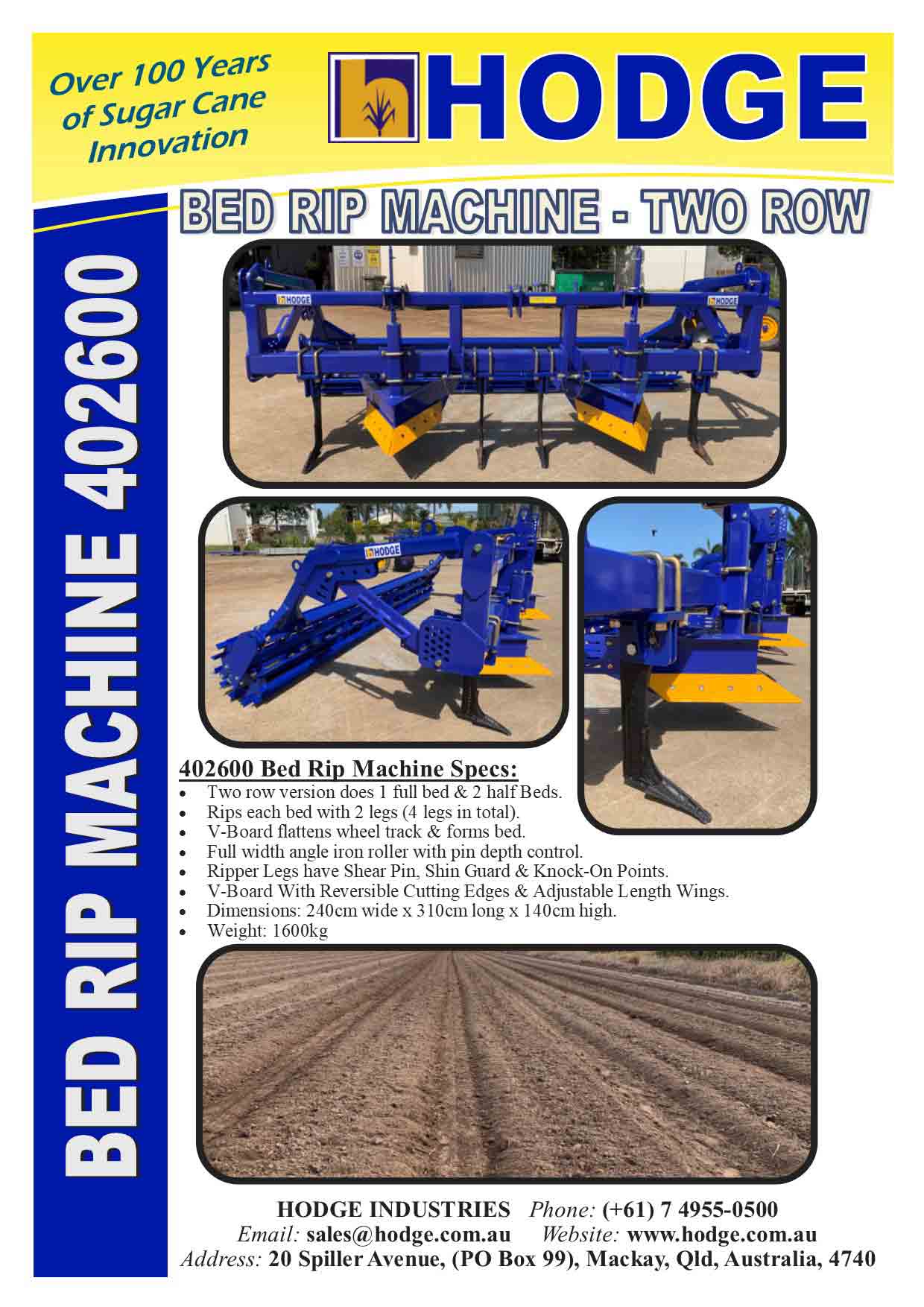 Bed-Rip-Machine-2row--402600--Brochure — Hodge Industries in Mackay Harbour, QLD