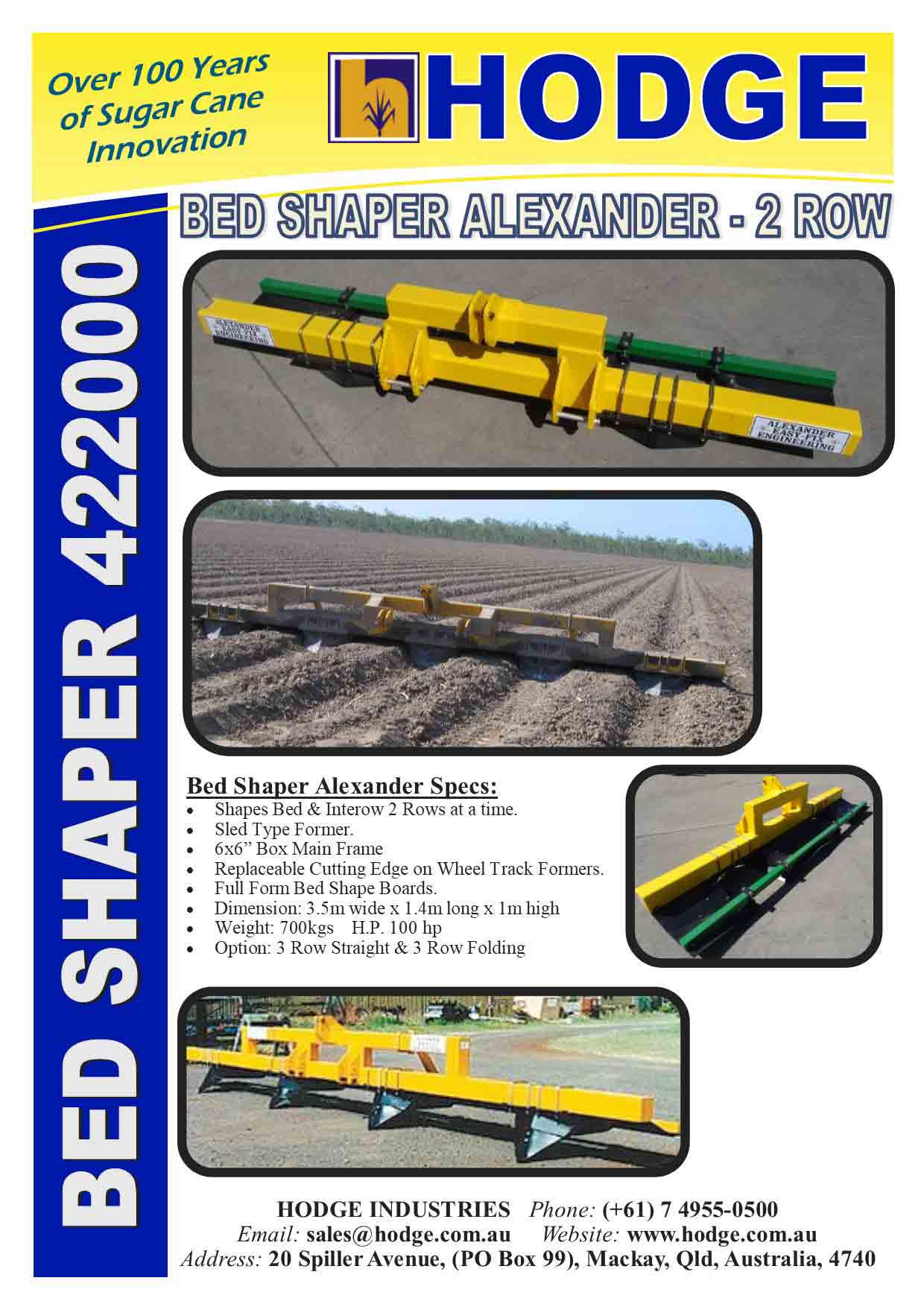 Bed-Shaper-Alexander-2row--422000--Brochure — Hodge Industries in Mackay Harbour, QLD